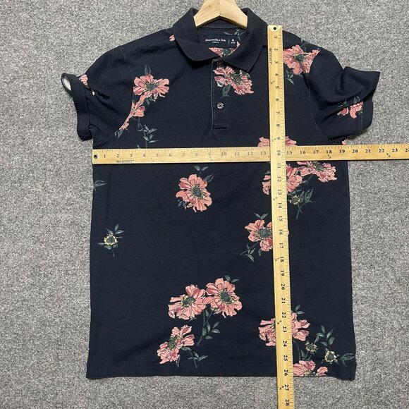 Abercrombie & Fitch Mens Floral Polo Shirt M Stretch Cotton Blend Navy - Picture 5 of 5